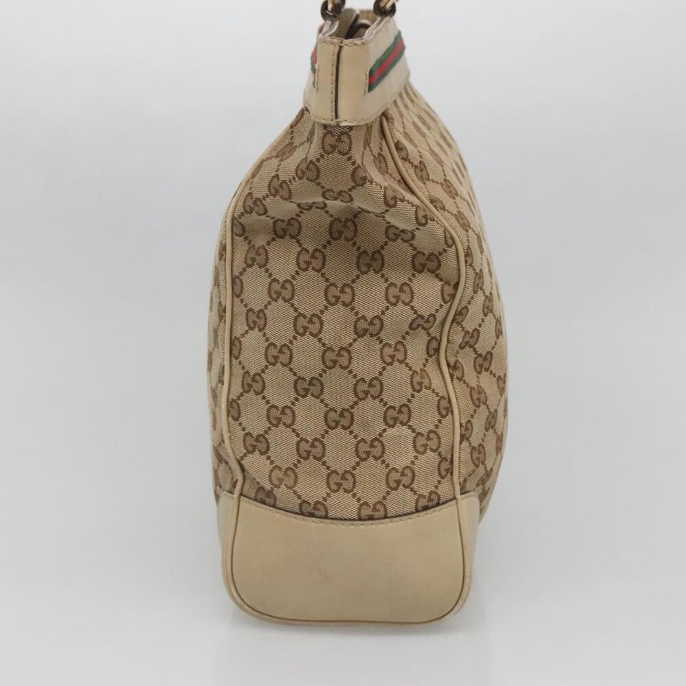 GUCCI GG Canvas Web Sherry Line Tote Bag Beige Gold 257062 Auth 140783 - Picture 4 of 16